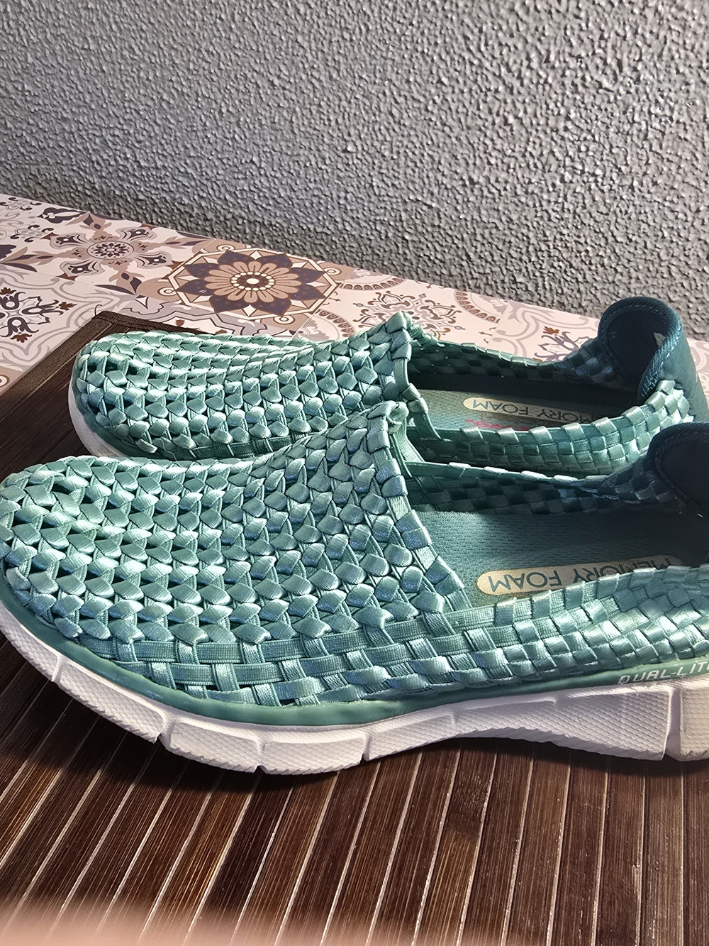 Skechers Teal Woven Slip-On Memory Foam Shoe